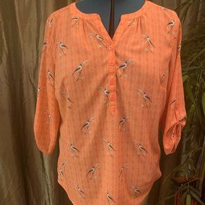 Blouse, Light orange, with super cute little birds on it!, Sz XL